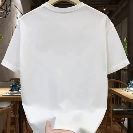 Men's 100% Pure Cotton Fashionable Casual Loose Italian Style Milan Letter Print Round Neck Short Sleeve T-Shirt Top