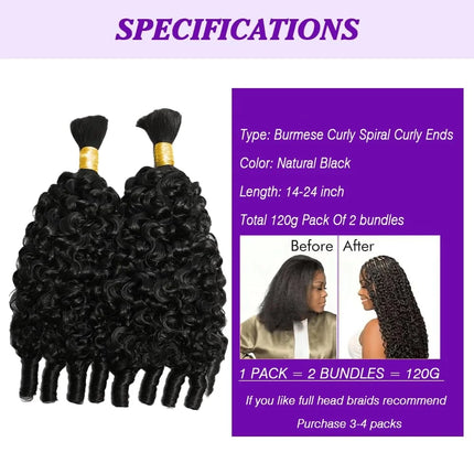 Smilegirl Human Braiding Hair Burmese Curly Bulk Human Hair For Boho Braids Hair Extensions No Weft 1 Bundle/Pack 100g Knotless Braids Brazilian Curly Human Hair Braiding Hair Extensions For Boho Braids