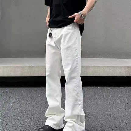 American Y2K Men's Jeans New Micro Flared Denim Pants Slim Fit Solid Color High Street Stylish Male Casual Trousers