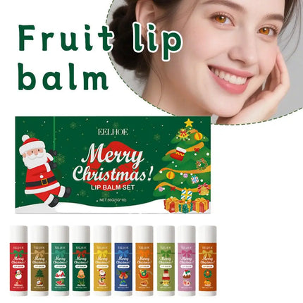 Christmas Themed Lip Balm Set 10pcs Moisturizing Hydrating Lip Balm With Various Flavors Perfect Holiday Gift