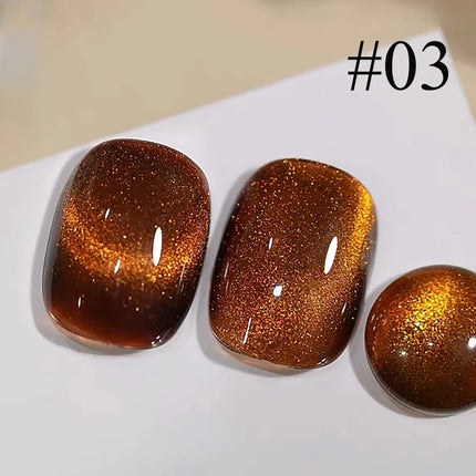 1pcs WS Autumn Winter Nails Amber Gold Brown Glass Bead Cat Eye Gel Nail Polish Glue Set Golden Crystal Stone Cat Eye Brown Nail