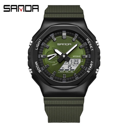 SANDA 3167 Top New Style Men's Casual Military Outdoor Sport Wrist Watch Quartz 50M Waterproof Fashion Dual Display Men's Watch