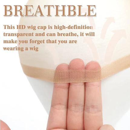 100Pcs HD Wig Caps High Quality Transparent HD Hair Nets Weave Nylon Stretchy Lace Front Wig Cap for Women Men Light Brown