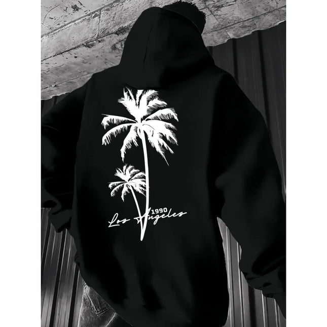 Coconut Tree Pattern Men's Fashion Printed Hooded Sweatshirt，Front and back printed hoodie, a fashionable and unique item
