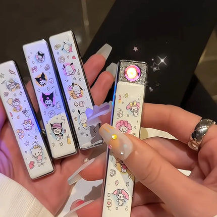 Kuromi USB Charging Lighter, Hello Kitty Ultra Thin Windproof Lighter, Ins High Beauty Creative Personalized Cigarette Lighter