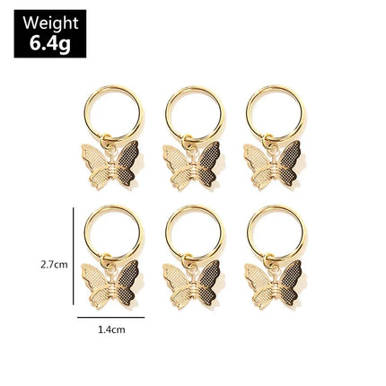 New 6Pcs Butterfly Star Pendant Hair Clip For Women Braid Trendy Metal Rings Western Style Accessories Girls Headdress Tocado