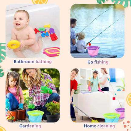 Foldable Beach Bucket Silicone Collapsible Toy Buckets for Kids for Summer Activities Camping Gear Travel Beach Sand Toys