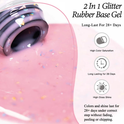 2 In 1 Macaron Color Glitter Rubber Base Gel Nail Polish Semi Permanent Soak off Self Leveling UV LED Gel Varnish Nail Supplies