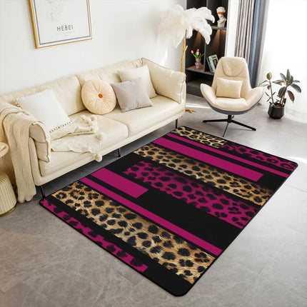Striped Red Leopard Area Rug, Color Block Wild Animal Hide Print, Non-Slip Washable Mat for Living Room Sofa Dining Room Indoor