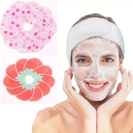 〔HBA16〕 10 Pcs Makeup Remover Pads Washable Double-Layer Strawberry Print Cleaning Cotton Reusable Facial Make Up Removal Pads
