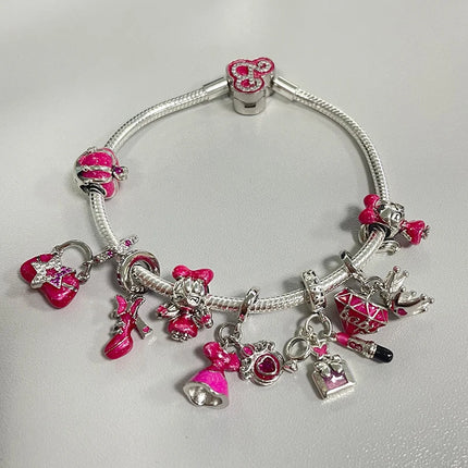 100% 925 Sterling Silver Fashion Pink Princess Skirt Bag Lipstick Charms Beads Fit Qikaola Original Bracelets DIY Jewelry Gifts