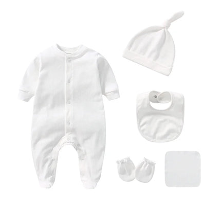 Newborn Footed Pajamas Boy Romper Long Sleeve Jumpsuit Cotton Solid White Fashion 0-12 Months Baby Clothes