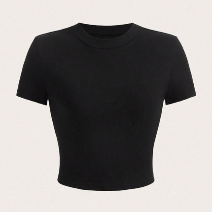 Y2K Woman Solid Cotton Crop Tops Short Sleeve High Elastic T-Shirt Soft O-Neck Sporty Tees Summer Street Fashion Female Clothes