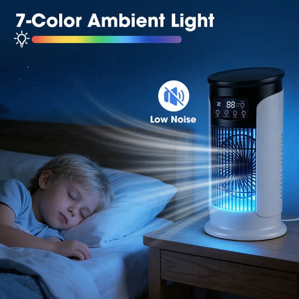 Mini Fan, Portable USB Air Conditioner for Home, Office, Cold Air Cooling Fan, Humidifier, LED Night Light, 6-speed Mute Fan