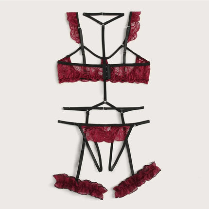 Sexy Fashion Lace Lingerie Underwear Sleepwear Steel Ring Pajamas Garter Women Intimates Underwear Bra Panties Set Lingerie