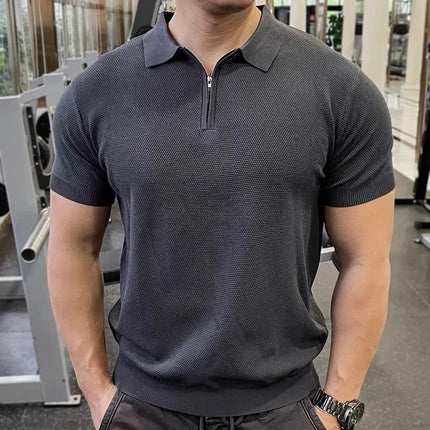 Business Casual Summer New Style Short Sleeve Polo Shirt Men's Knitted Slim Fit Collared Top Trendy Ins Style AE Stock