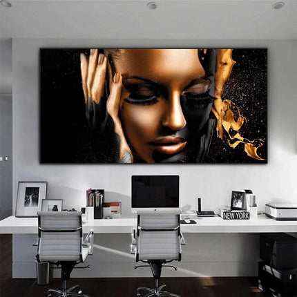 Fashion Beautiful Woman Wall Art Poster Luxury Gold Mural Modern Home Decor Canvas Painting Picture Print Living Room Decoration
