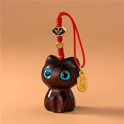 Sandalwood Wooden Cat Keychain Anime Cute Mobile Phone Chain Wooden Pendant Personality Creative Cute Accessories Hand-knitted