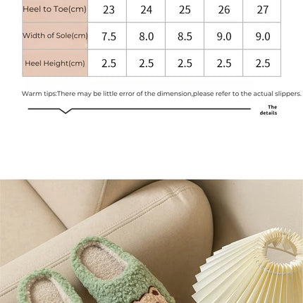 Cute Bear Fluffy Slippers Warm Plush House Shoes for Women and Men