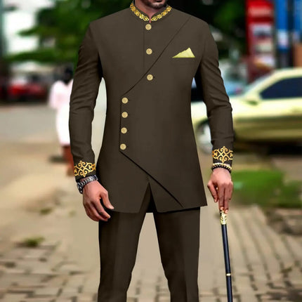 African Suits for Men Slim Fit Embroidery Full Sleeve Double Breasted Blazer and Pants Set Formal Business Dress Suit A2316051