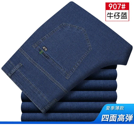 High Waist Flat Thin Summer Mens Jeans Pants Straight Loose Stretch Casual Blue Black Jeans for man Cotton 2026 Size  40 42