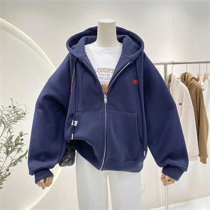 Fashion Autumn Solid Hoodie Sweatshirt Women Tops Casual Zip Up Y2k Solid Hoodie Streetwear Girl Thin Hooded Jacket Female