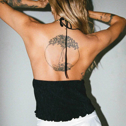 Women's Halterneck Crop Tops Summer Solid Color Bandage Open Front Backless Sleeveless Green Tops Y2K Streetwear