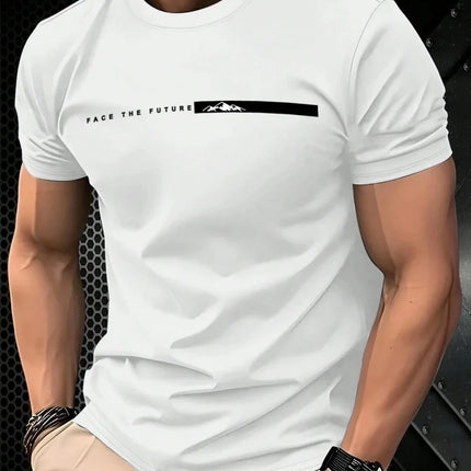 Summer men's casual sports loose oversized simple letter pattern printed round neck short sleeved T-shirt top