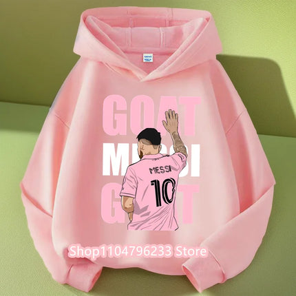 Messi Printed Children's Hooded Hoodie Plus Velvet Sweatshirt Casual Sportswear Pullover Black Top Boy and Girl Kid Baby Clothes