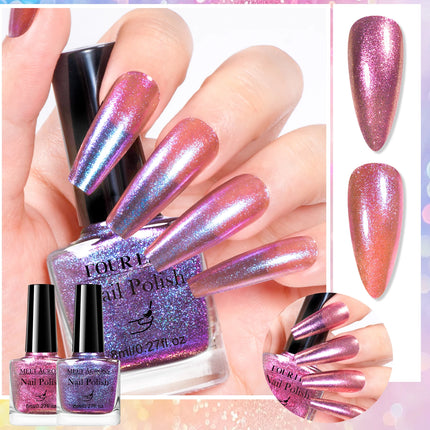 2pcs 8ml Chameleon Nail Polish Set Gorgeous Glitter Galaxy Chrome Holographic Nail Polish No-Bake Quick Dry Long-Lasting Nails