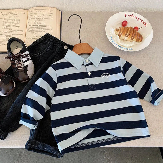 Kids Polo Shirts 2025 Autumn Spring Polo Shirt for Boys Stripe Children Long Sleeve Tees Toddler Tops Baby Outfits Clothing 1-6T