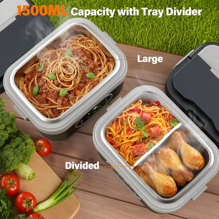 Gison 1.5L Electric Heated Lunch Box for Adults 60W Heated with Temp 18000mah Display Portable Food Warmer for Work Car or home