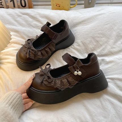 2026 Spring Autumn Height-Increasing Women's Mary Jane Shoes Concise Butterfly-knot Single Shoes Ladies' Elegant Dress Leather Pumps