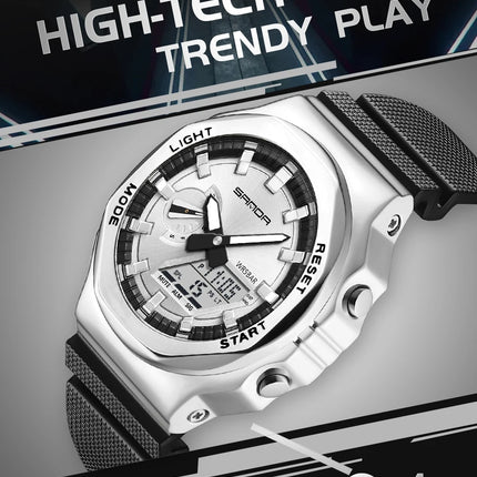 SANDA 3167 Top New Style Men's Casual Military Outdoor Sport Wrist Watch Quartz 50M Waterproof Fashion Dual Display Men's Watch