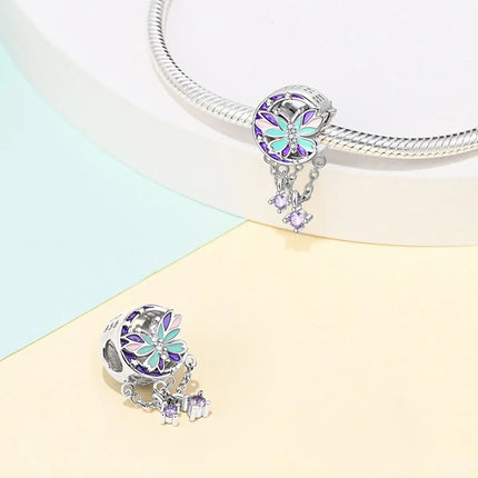 Purple Series 925 Sterling Silver Lily of the Valley Rose Mermaid Witch Hat Charm Fit DIY Bracelet Necklace Charming Gifts