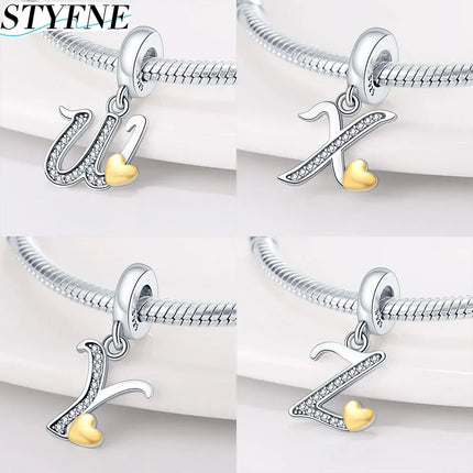 Real Sterling Silver 925 Letter Alphabet Charm A-Z Name Bead Fit Original Charms Bracelet Pendant Sterling Silver 925 Charm
