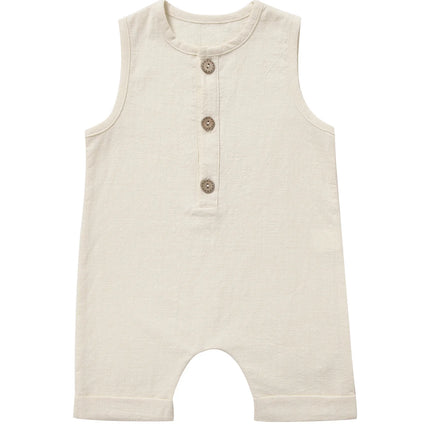 INS New Children's Jumpsuit Cotton and Linen Solid Color Newborn Crawler Unisex Bodysuit Baby Diaper Cover