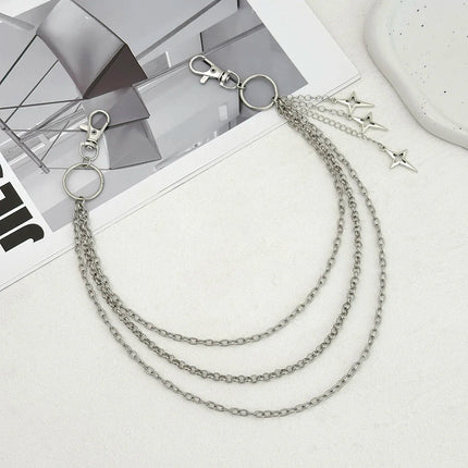 Hot Sale FashionSalircon Punk Multilayer Metal Star Pendant Pant Chain Hip Hop Waist keychain Jeans Chain Women Trendy Jewelry A