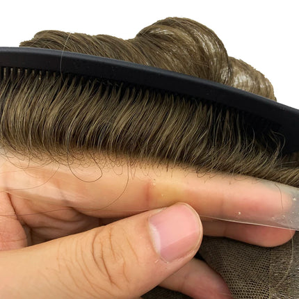 Australian Base Men Toupee Swiss Lace With PU Silicone Around Hairpiece Human Hair Replacement System Prosthesis Wigs For Men