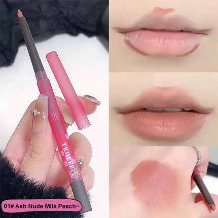 Matte Lip Liner Pencil with Brush Double-head Nude Grey Pink Lip Contour Tint Pen Sharpener Lipstick Non-stick Cup Lips Makeup