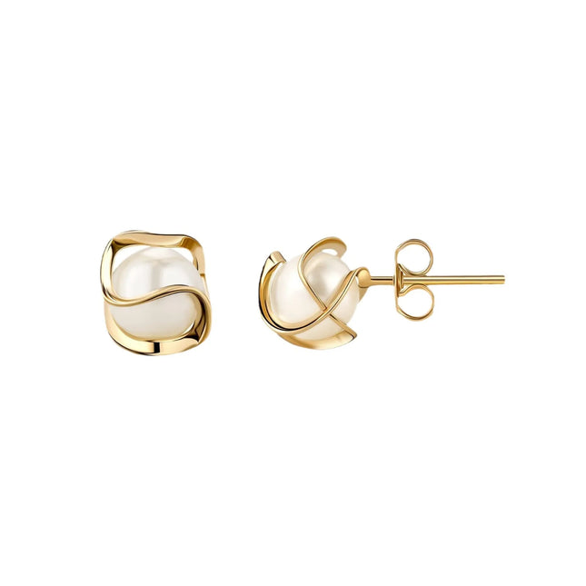 Gold Plated Brass Caged Pearl Stud Earrings For Women Girls Luxury Women Earrings 2025