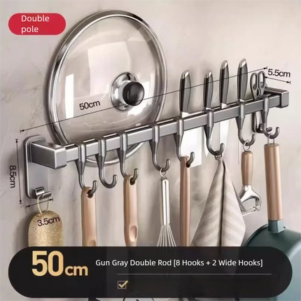 Kitchen Storage Rack Non-perforated shelves Wall Mounted with Movable hook Spoon Holder Organizer Kitchen Utensil Accessories