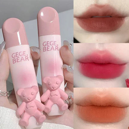 Cute Bear Lip Gloss Waterproof Long Lasting Non Fading Matte Lip Glaze Moisturing Non-marking Red Brown Velvet Liquid Lipsticks