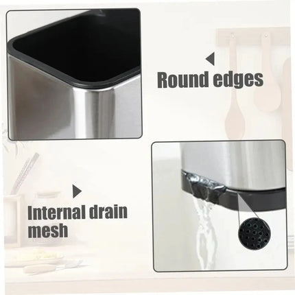 Stainless Steel Kitchen Utensils Holder, Rustproof Anti-slip Cutlery Caddy with Draining Hole, Storage Organizer for Spoons Fork