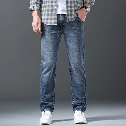 New Spring Summer Plus Size 40 42 44 Men Straight Loose Jeans Business Fashion Denim Stretch Pants Male Brand Trousers