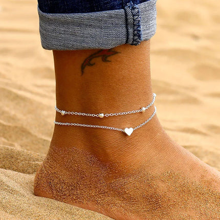 YOBEST Gold Color Double-Layer Anklets For Women Girl New Trend Leg Chain Waterproof Jewelry Gift Party