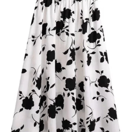 High Waist Draped A-Line Skirt plus Size Summer Fashionable Midi Length Hip Concealing Women's Skirts Casual Vine Pattern