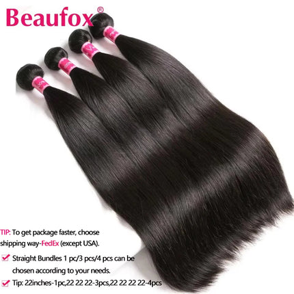 Beaufox Peruvian Hair Bundles Straight Human Hair Weave Bundles Remy Hair Extension Natural Black 1/3/4 Pcs 8-30 Inches