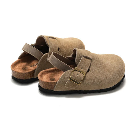 Kidmi Fashion Kids Suede Clogs Slippers Toddler Clogs Boys Girls Sandals Cork Adjustable Buckle Mules With Support Home Slippers