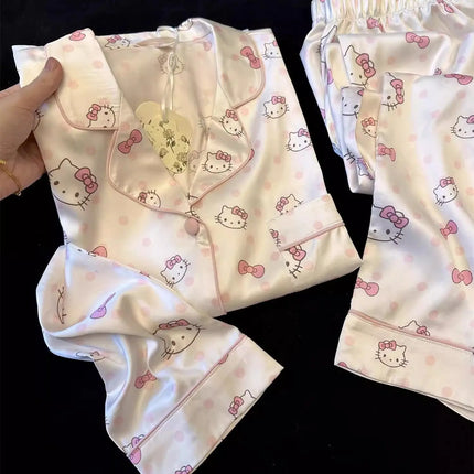 Cartoon character polka dot hellokitty pajamas KT cat cute kawaii casual long-sleeved home clothing set gift wholesale new style